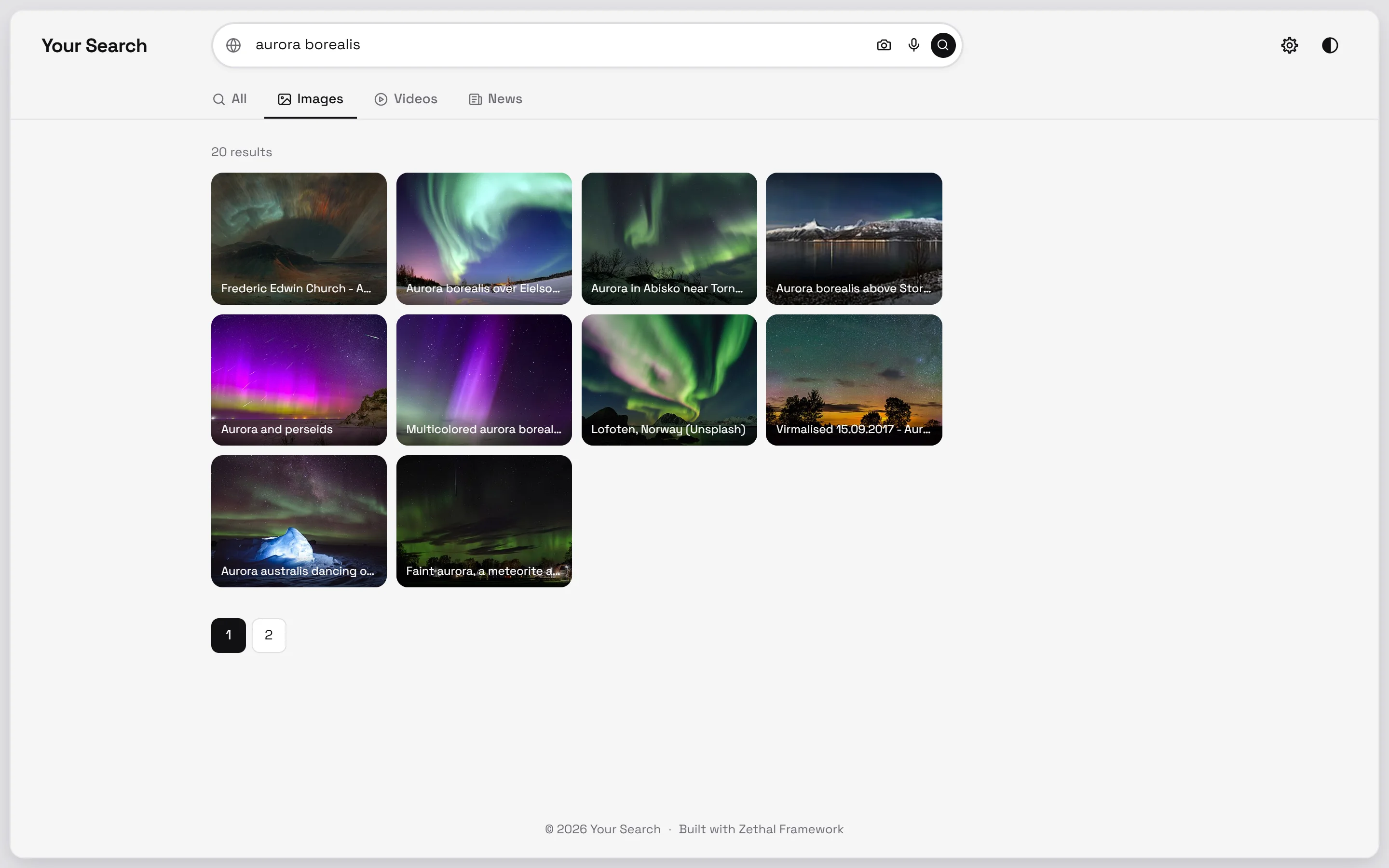 Image results shown as a grid of aurora photos from Wikimedia Commons